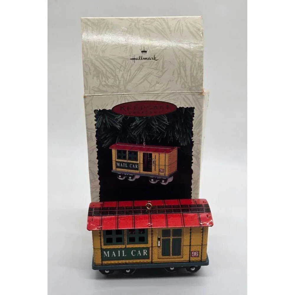 Hallmark Keepsake Yuletide Central Mail Car 1996 Ornament set of 2